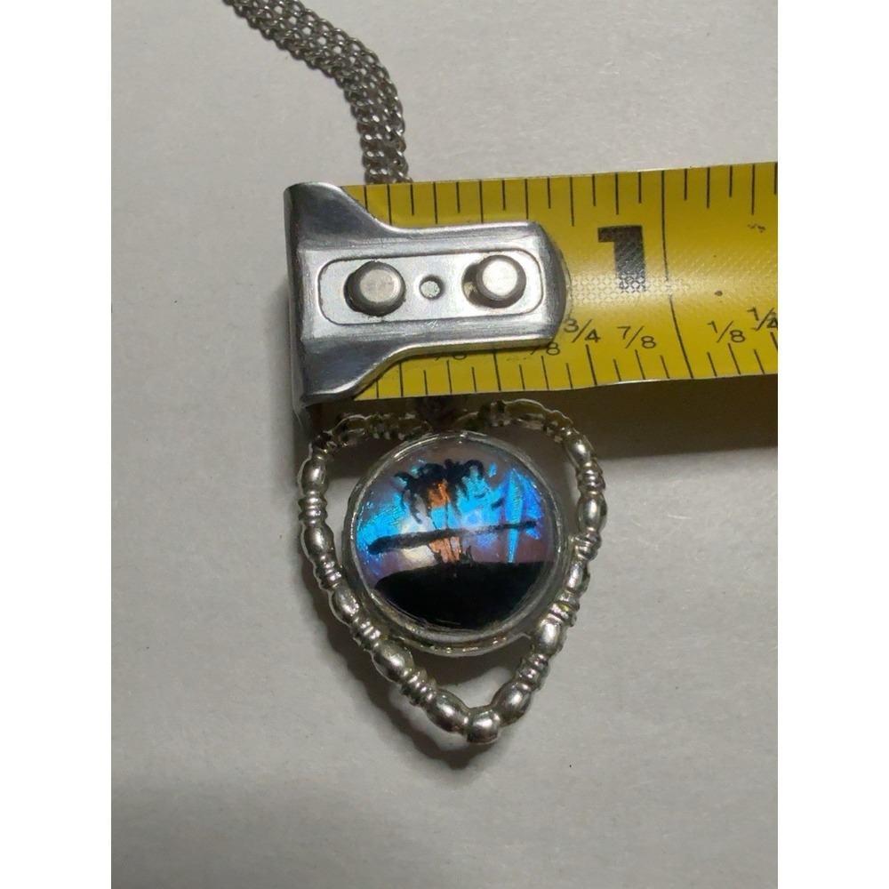 T20256-Iridescent Blue Purple Heart Pendant Necklace Silver Tone 24" Unique - Picture 5 of 7